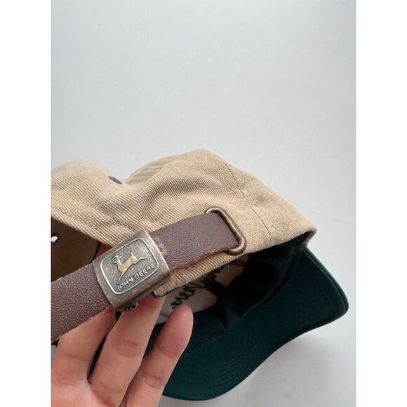 K-Products JOHN DEERE Made in USA Beige Green Canvas Logo Script Baseball Hat - Picture 8 of 12